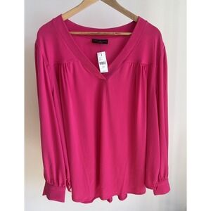 NWT Lane Bryant Barbie Pink V-Neck Long Sleeve Blouse Top Plus sz 26/28 Stretch